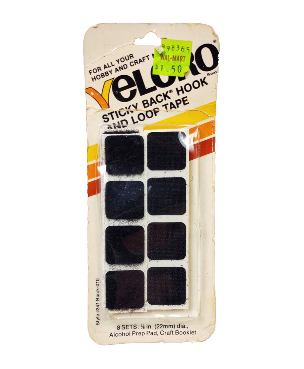 Vintage 1982 Sticky Back Tape 8 Sets Hook Loop Black - NOS 7/8th In Sealed